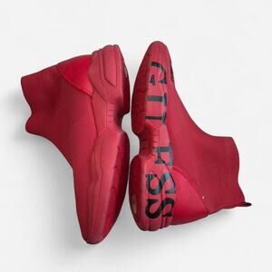 Guess Women Sock Sneakers Size 7.5 Red Black Knit Slip-On Athletic Stylish